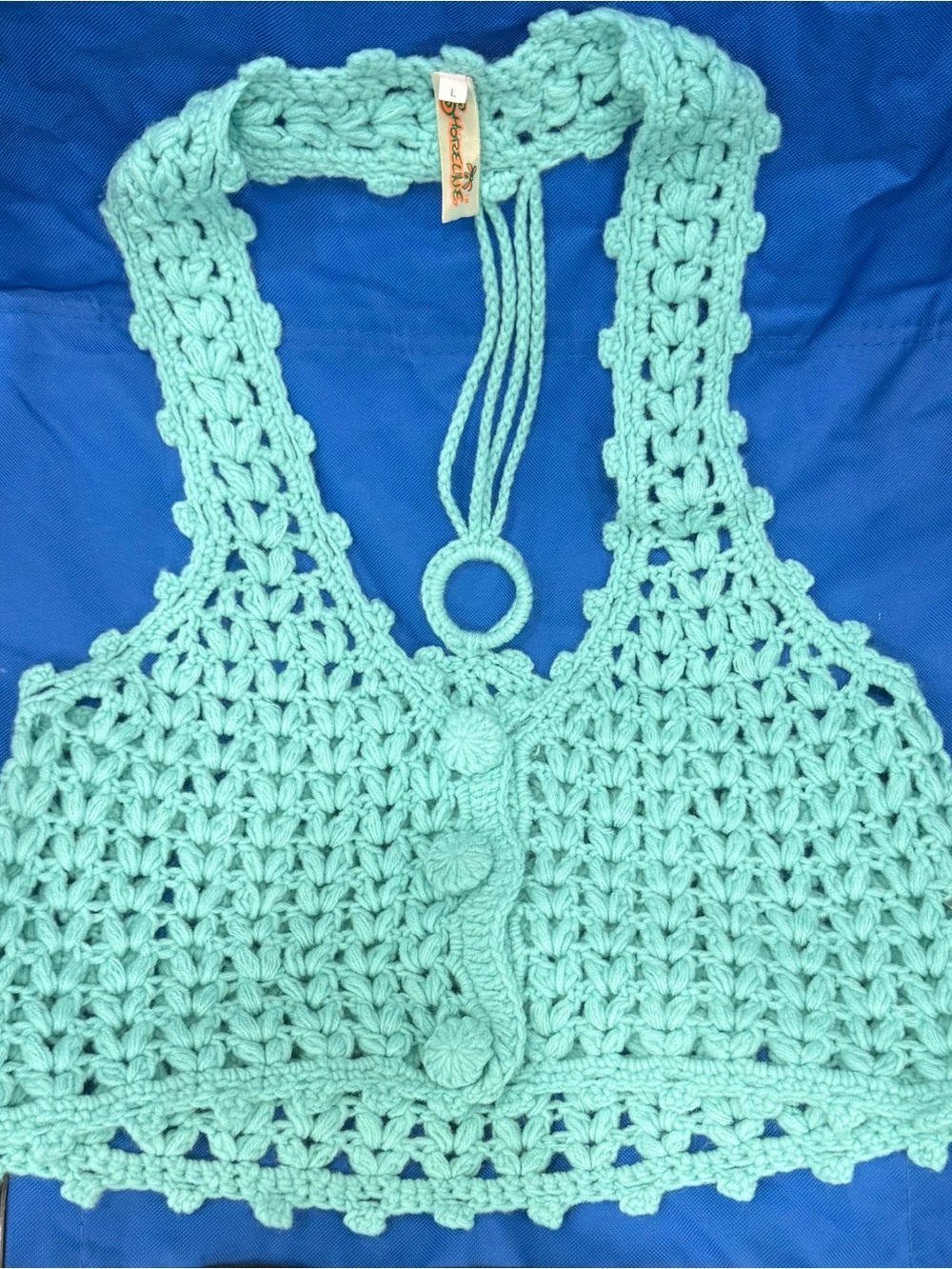 Shoreline Mint Crochet Tie-Back Crop Top